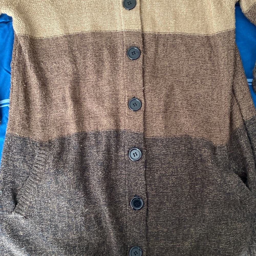 Vintage Colorblock Brown and Tan Sweater Button Down Cardigan - Picture 5 of 17